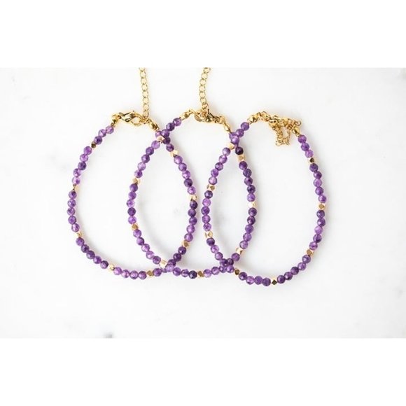 BUNDLE of 2! Amethyst Bracelets Amethyst gemstone Beaded Bracelets Stacking - Picture 1 of 14